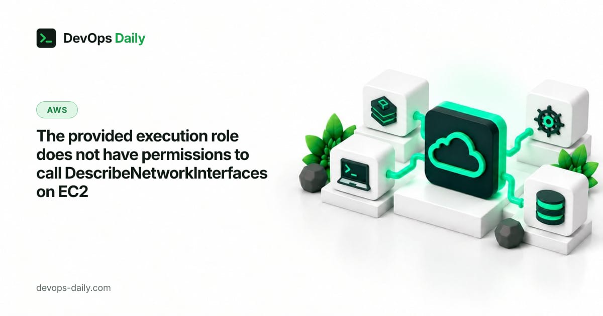 The provided execution role does not have permissions to call DescribeNetworkInterfaces on EC2